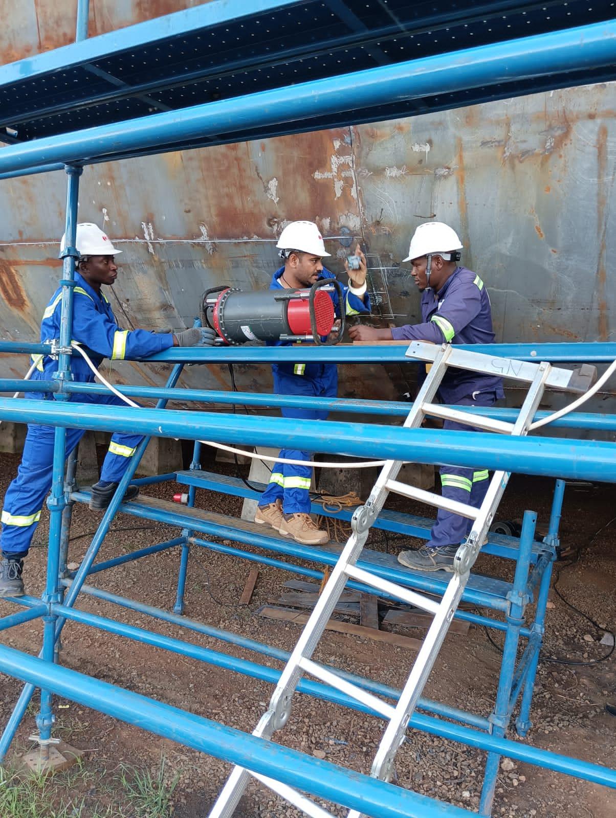 Magnetic Particle Testing (MPI) yoke inspection on welded nodes